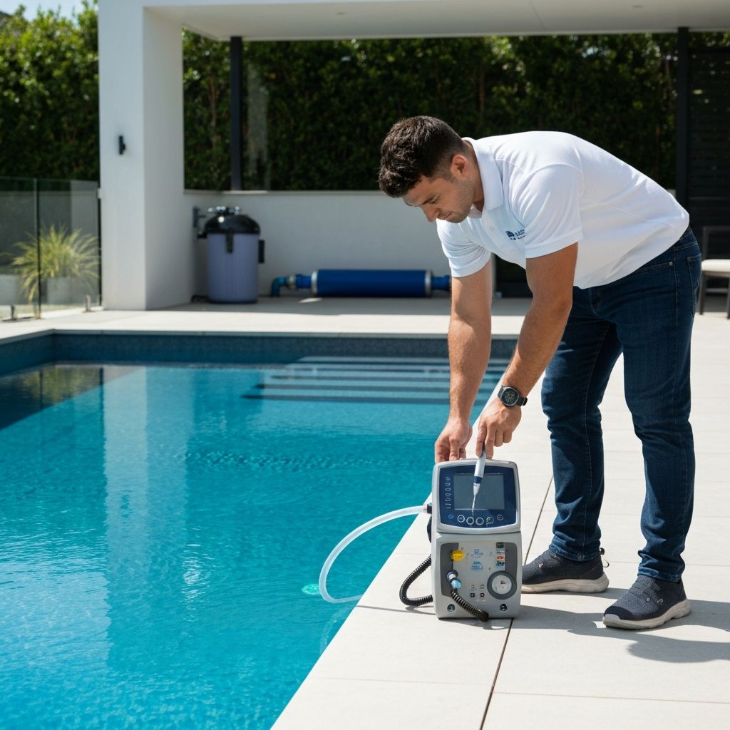 Pool technician performing weekly service